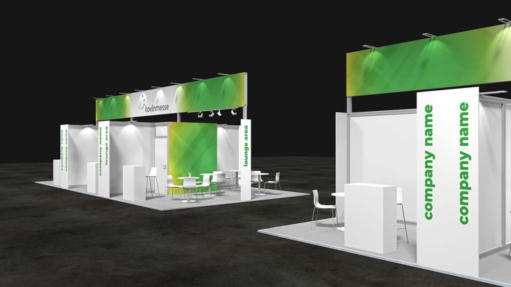 Custom-made row group stand in conventional construction in modern, straight-line design.